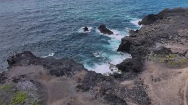 Mauritius 'un Rocky Vahşi Sahili' nde Dalgalar, Hava Görüntüsü