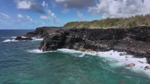 Wellen Der Felsigen Wilden Küste Von Mauritius Luftaufnahme — Stockvideo