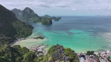 Palawan Adası 'ndaki El Nido Gölünün Panoraması, Hava Görüntüsü