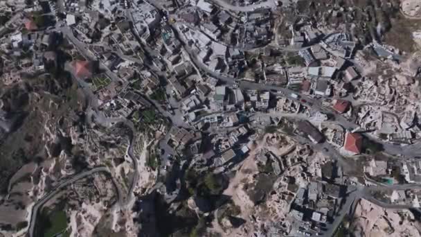 Древний Пещерный Город Учхисар Каппакии Вид Воздуха — стоковое видео