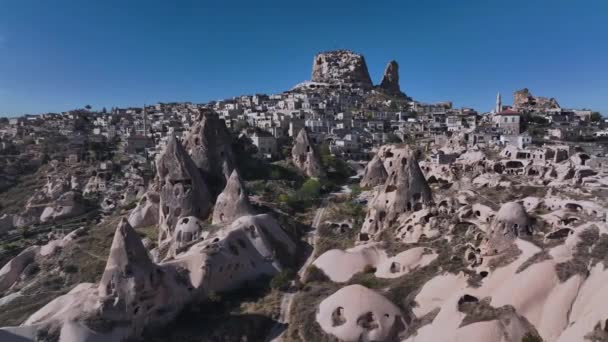 Ancient Cave City Uchhisar Cappadocia Aerial View — Stock Video