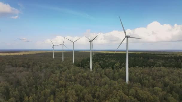 Turbiny Wiatrowe Generują Energię Wyspie Widok Lotu Ptaka — Wideo stockowe