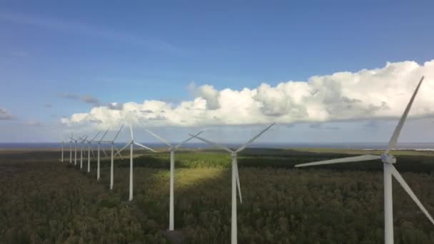 Windturbines Genereren Energie Het Eiland Vanuit Lucht — Stockvideo