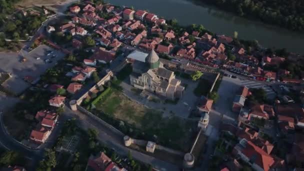 Catedral Svetitskhoveli Auténtico Mtskheta Vista Aérea — Vídeos de Stock