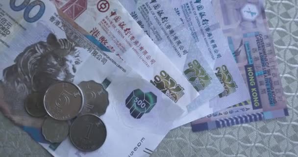 Bankovky Různých Hodnot Hongkongských Dolarů Pozadí Peněz — Stock video