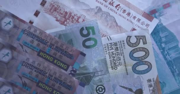Banknotes Different Values Hong Kong Dollars Money Background — Stock Video