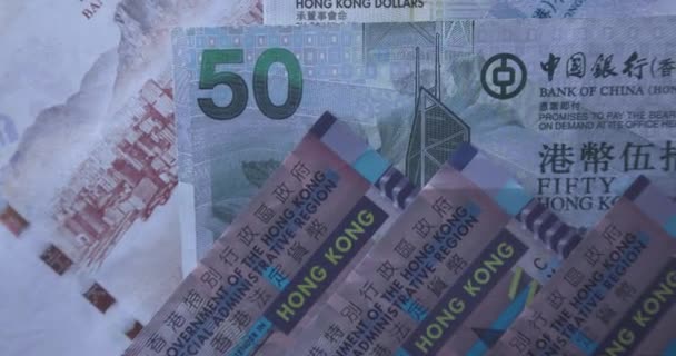 Τραπεζογραμμάτια Διαφορετικών Αξιών Των Δολαρίων Χονγκ Κονγκ Φόντο Χρημάτων — Αρχείο Βίντεο