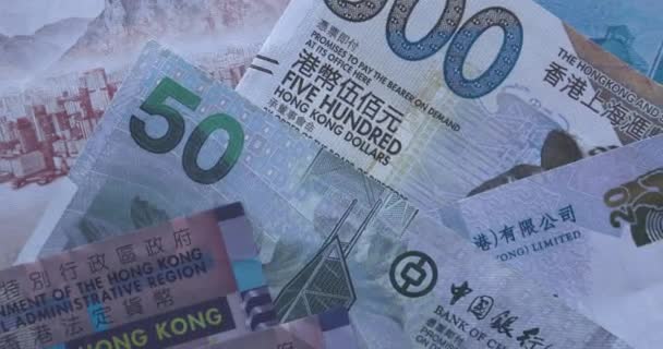 香港ドルの異なる値の銀行券 お金の背景 — ストック動画