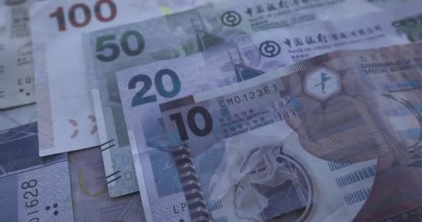 Sedler Med Forskjellige Verdier Hongkongs Dollar Pengemarkedsinformasjon – stockvideo