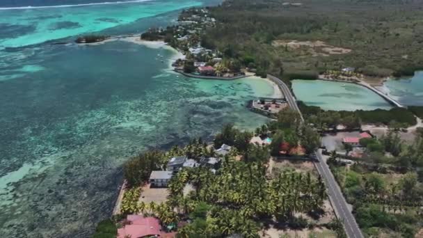 Turquoise Lagoons Coast Mauritius Aerial View — стокове відео