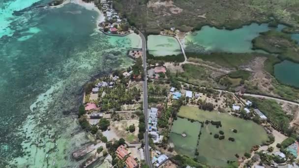 Turquoise Lagoons Coast Mauritius Aerial View — стокове відео