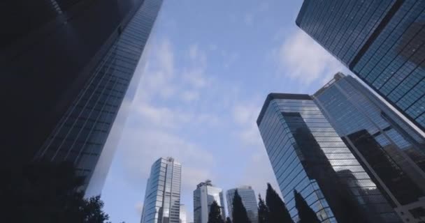 Szokatlan Formái Modern Épületek Központjában Hong Kong Építészet — Stock videók