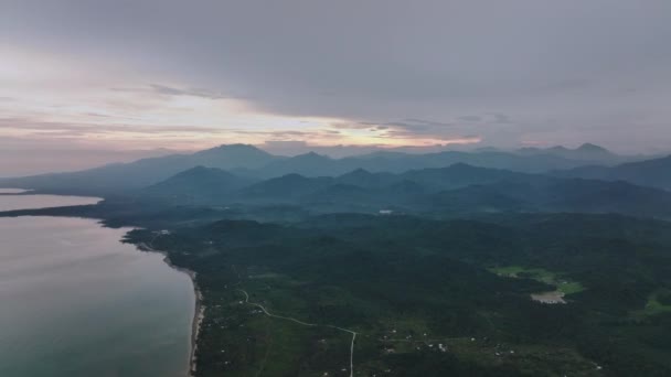 Fantástico Pôr Sol Entre Colinas Ilha Palawan Vista Aérea — Vídeo de Stock