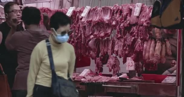 Hong Kong Sokaklarında Pazarları Olan Insanlar Her Gün Yaşıyor — Stok video