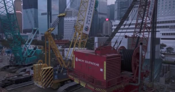 Строительные Краны Оборудование Центре Гонконга Реконструкция — стоковое видео