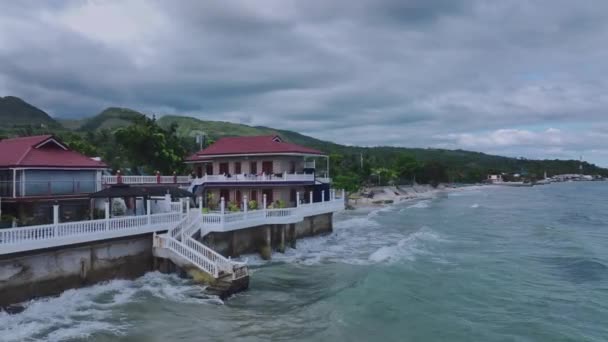Tide Waves Coast Cebu Island Aerial View — Stock Video