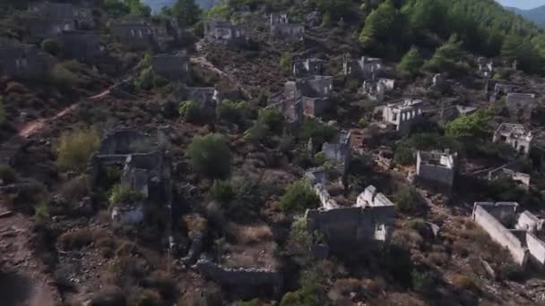 Kayakoy Ruins Ancient Ghost Town Turkey Aerial View — 图库视频影像