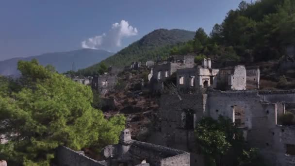 Ruinas Kayakoy Una Antigua Ciudad Fantasma Turquía Vista Aérea — Vídeos de Stock