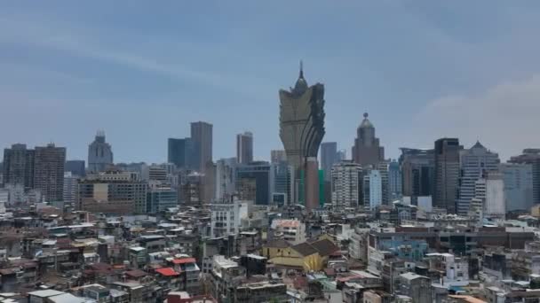 Dachy Autentycznych Domów Panorama Współczesnego Makau Widok Lotu Ptaka — Wideo stockowe