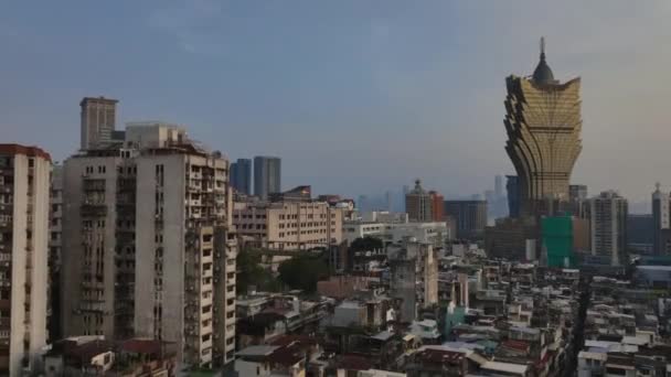 Střechy Autentických Domů Panorama Moderního Macau Letecký Pohled — Stock video