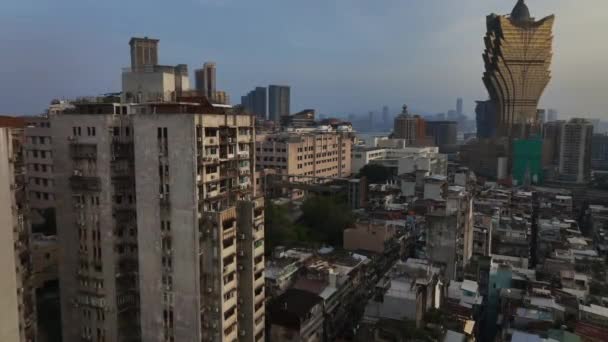 Střechy Autentických Domů Panorama Moderního Macau Letecký Pohled — Stock video