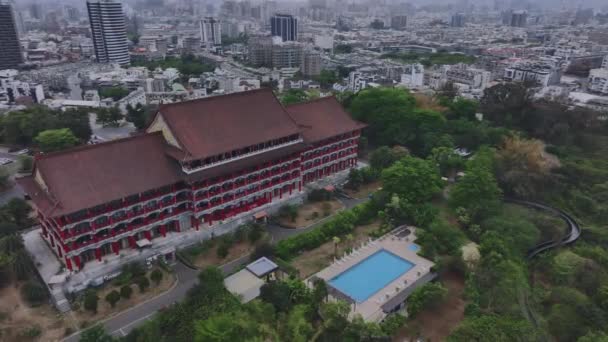 Autentyczny Tradycyjny Hotel Tajwanie Kaohsiung Widok Lotu Ptaka — Wideo stockowe