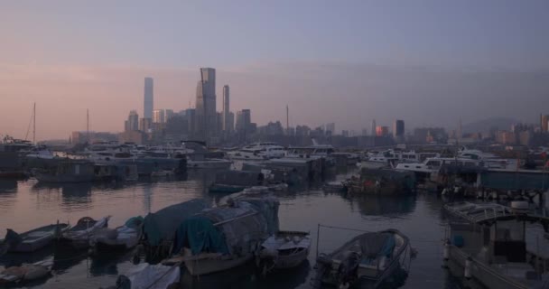 Rybářské Lodě Obydlí Panorama Hongkongu Obchodní Centrum — Stock video