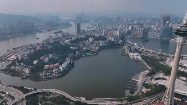 Makau Wieża Panorama Całego Miasta Widok Lotu Ptaka — Wideo stockowe