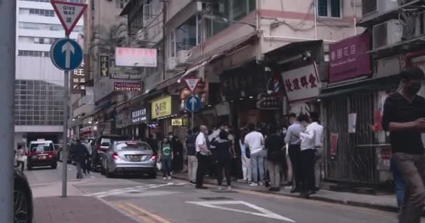 Gente Hace Cola Los Cafés Callejeros Hong Kong Comida Asiática — Vídeos de Stock