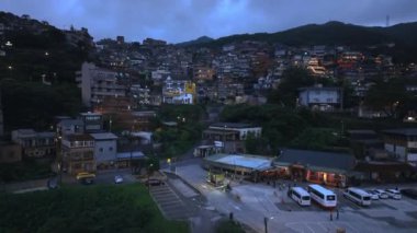 Tayvan 'da Gece Panoraması Parlayan Jiufen, Hava Görüntüsü