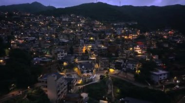 Tayvan 'da Gece Panoraması Parlayan Jiufen, Hava Görüntüsü