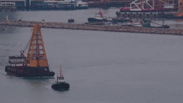 Barcaças Rebocadores Técnicos Porto Hong Kong — Vídeo de Stock