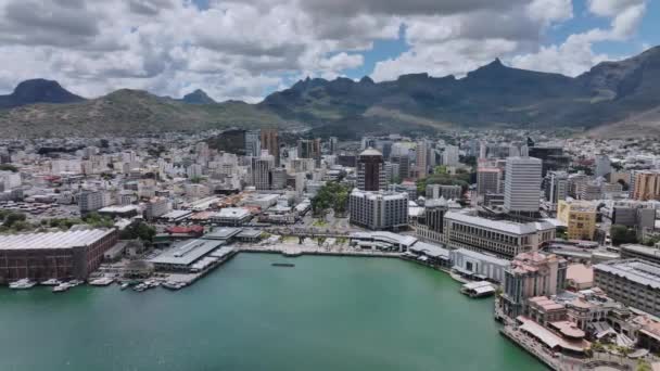 Panorama Van Port Louis Vanaf Waterkant Mauritius Luchtfoto — Stockvideo