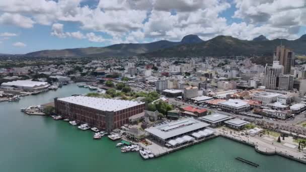 Panorama Port Louis Strony Wody Mauritius Widok Lotu Ptaka — Wideo stockowe