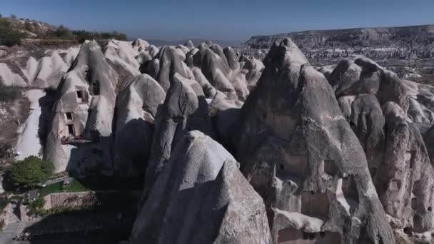 Außergewöhnliche Gemütliche Höhlenwohnungen Kappadokien Türkei Luftaufnahme — Stockvideo