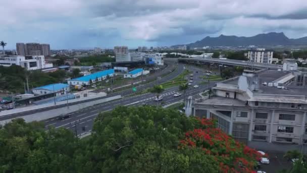 Panorama Van Stad Wegen Quatre Bornes Mauritius Luchtfoto — Stockvideo