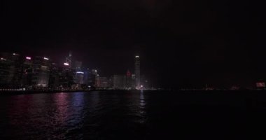 Hong Kong Gökdelenleri Gece Gökyüzüne Karşı Panorama, Asya