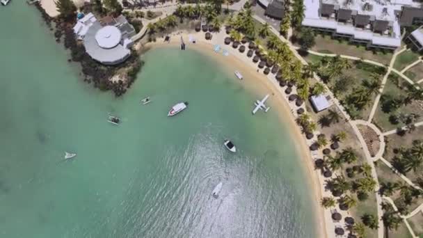 Paradise Beach Con Hidroavión Costa Mauricio Vista Aérea — Vídeos de Stock