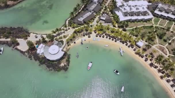 Paradise Beach Con Idrovolante Sulla Costa Mauritius Vista Aerea — Video Stock