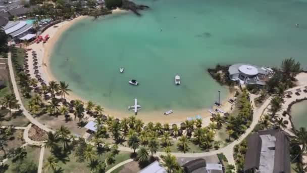 Παραλία Paradise Υδροπλάνο Στην Ακτή Μαυρίκιος Αεροφωτογραφία — Αρχείο Βίντεο