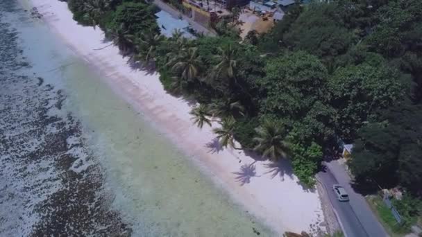 Vägen Längs Kusten Mahe Seychellerna Flygfoto — Stockvideo