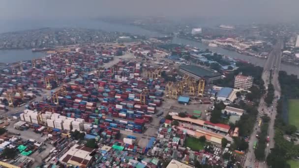 Puerto Carga Enorme Manila Filipinas Vista Aérea — Vídeo de stock