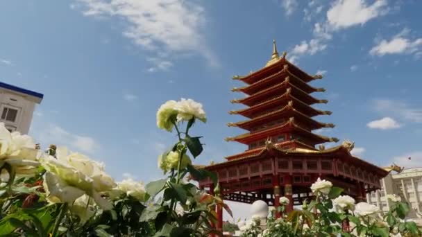 Pagoda Hét Nap Elista Központjában Oroszországban — Stock videók