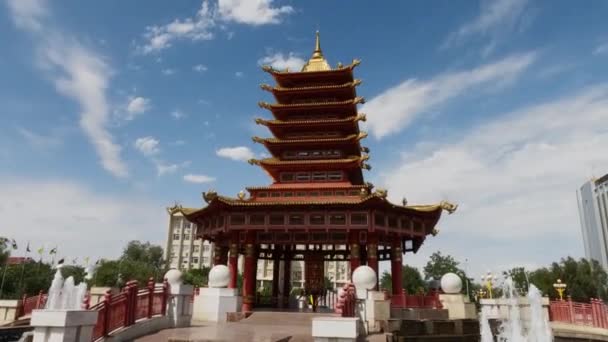 Pagoda Van Zeven Dagen Het Centrum Van Elista Rusland — Stockvideo