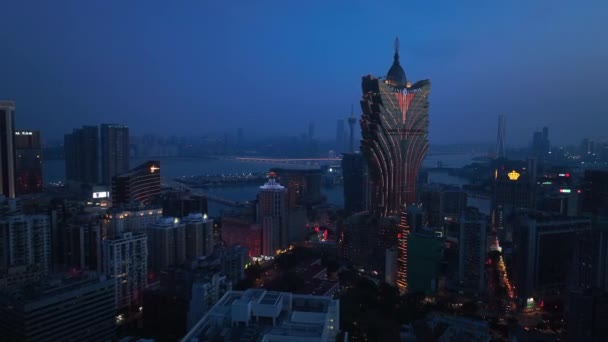 Abendpanorama Der Innenstadt Von Macau Luftaufnahme — Stockvideo