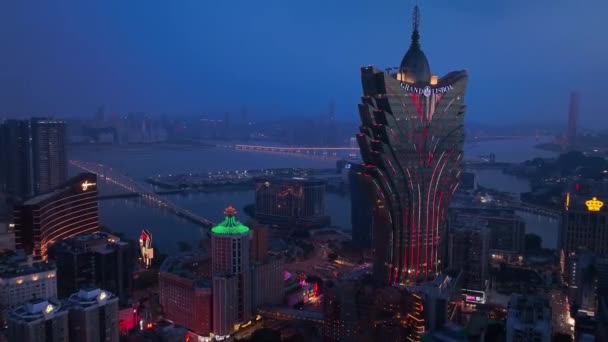 Abendpanorama Der Innenstadt Von Macau Luftaufnahme — Stockvideo