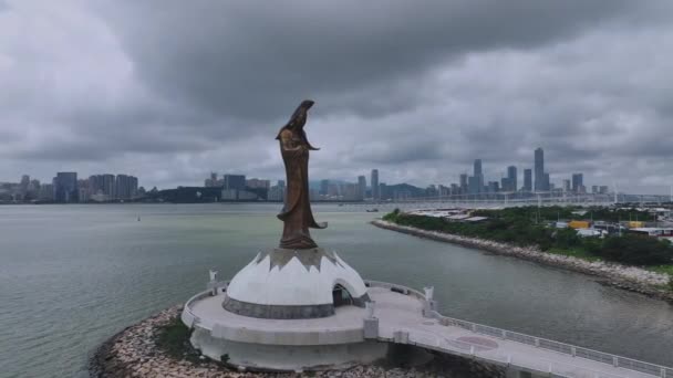 Statua Centrum Ekumenicznego Kun Iam Makau Widok Lotu Ptaka — Wideo stockowe