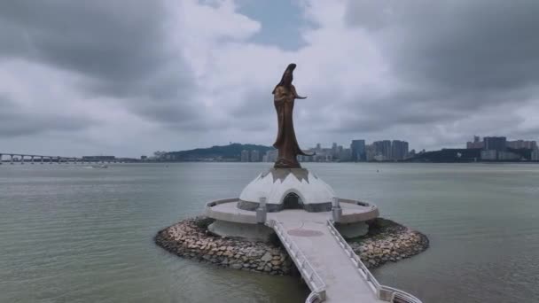 Statue Centre Œcuménique Kun Iam Macao Vue Aérienne — Video