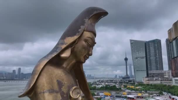Statue Kun Iam Ecumenical Center Macau Aerial View — Stock Video