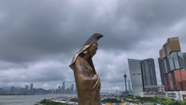 Statue Centre Œcuménique Kun Iam Macao Vue Aérienne — Video